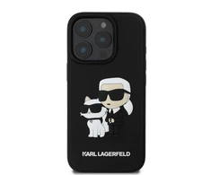 Karl Lagerfeld 3D Rubber Karl and Choupette Apple iPhone 16 Pro Max dėklas telefonui juodos spalvos