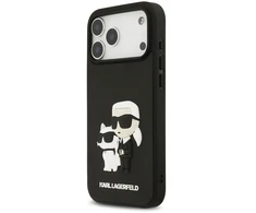 Karl Lagerfeld 3D Rubber Karl and Choupette dėklas skirtas Apple iPhone 17 Pro Max juodos spalvos