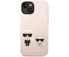 Karl Lagerfeld ir Choupette skystas silikoninis dėklas, skirtas iPhone 14 Plus Rožinė