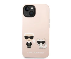 Karl Lagerfeld ir Choupette skystas silikoninis dėklas, skirtas iPhone 14 Plus Rožinė