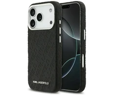 Karl Lagerfeld Grained PU Repeated Logo MagSafe dėklas skirtas Apple iPhone 17 Pro juodos spalvos