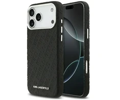 Karl Lagerfeld Grained PU Repeated Logo MagSafe dėklas skirtas Apple iPhone 17 Pro Max juodos spalvos