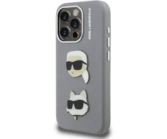 Karl Lagerfeld Grained PU K&CH Heads dėklas skirtas Apple iPhone 15 Pro pilkos spalvos