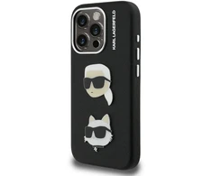 Karl Lagerfeld Grained PU K&CH Heads dėklas skirtas Apple iPhone 15 Pro juodos spalvos