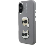 Karl Lagerfeld Grained PU K&CH Heads dėklas skirtas Apple iPhone 16 pilkos spalvos