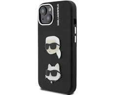 Karl Lagerfeld Grained PU K&CH Heads dėklas skirtas Apple iPhone 15 juodos spalvos