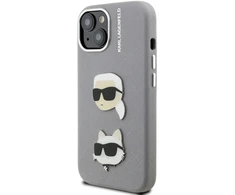 Karl Lagerfeld Grained PU K&CH Heads dėklas skirtas Apple iPhone 15 pilkos spalvos