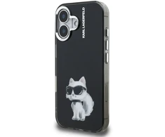 Karl Lagerfeld IML Aquarelle Choupette dėklas Apple iPhone 16 juodos spalvos