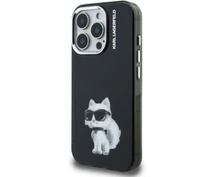 Karl Lagerfeld IML Aquarelle Choupette dėklas Apple iPhone 15 Pro juodos spalvos