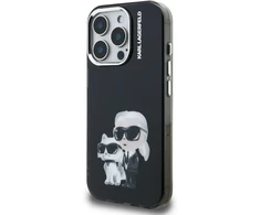 Karl Lagerfeld IML Aquarelle Karl and Choupette dėklas Apple iPhone 15 Pro juodos spalvos