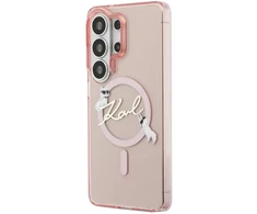Karl Lagerfeld IML Choupette Karl Script Logo magnetinis dėklas iPhone Samsung Galaxy S26 Ultra rožinis