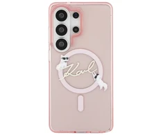 Karl Lagerfeld IML Choupette Karl Script Logo magnetinis dėklas iPhone Samsung Galaxy S26 Ultra rožinis