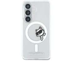 Karl Lagerfeld IML Choupette Peekaboo Logo magnetinis dėklas iPhone Samsung Galaxy S26 telefonui, skaidrus