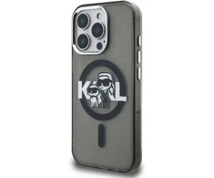 Karl Lagerfeld IML Glitter Karl and Choupette Sketch MagSafe dėklas Apple iPhone 15 Pro Max juodos spalvos