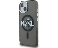 Karl Lagerfeld IML Glitter Karl and Choupette Sketch MagSafe dėklas Apple iPhone 15 juodos spalvos
