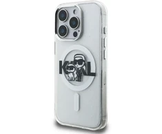 Karl Lagerfeld IML Glitter Karl and Choupette Sketch MagSafe dėklas Apple iPhone 15 Pro Max skaidrus