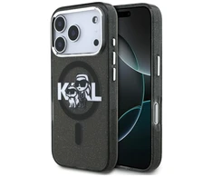 Karl Lagerfeld IML Glitter Karl &amp; Choupette Sketch Logo MagSafe dėklas skirtas Apple iPhone 17 Pro Juodas