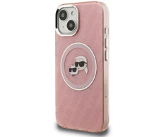 Karl Lagerfeld IML K&amp;CH Heads Repeated Logo MagSafe dėklas Apple iPhone 15 rožinės spalvos