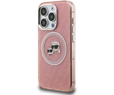 Karl Lagerfeld IML K&amp;CH Heads Repeated Logo MagSafe dėklas Apple iPhone 15 Pro Max rožinės spalvos