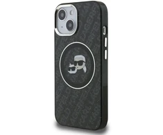 Karl Lagerfeld IML K&amp;CH Heads Repeated Logo MagSafe dėklas Apple iPhone 15 juodos spalvos