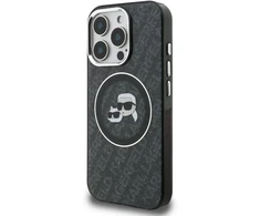 Karl Lagerfeld IML K&amp;CH Heads Repeated Logo MagSafe dėklas Apple iPhone 15 Pro juodos spalvos
