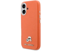 Karl Lagerfeld PU Karl and Choupette Heads Pins MagSafe dėklas skirtas Apple iPhone 17 Oranžinis