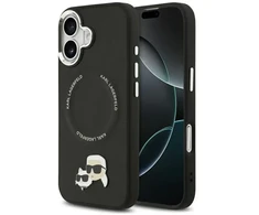 Karl Lagerfeld Karl & Choupette Pins MagSafe dėklas skirtas Apple iPhone 17 juodos spalvos
