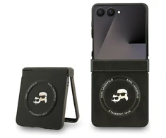 Karl Lagerfeld Karl&Choupette Pins MagSafe dėklas skirtas Samsung Galaxy Z Flip7 juodos spalvos