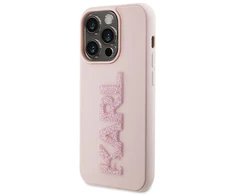 Apple iPhone 15 Pro Karl Lagerfeld dėklas 3D Rubber Glitter Logo (KLHCP15L3DMBKCP) rožinės spalvos