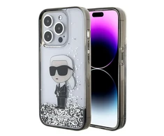 Apple iPhone 15 Pro Karl Lagerfeld Hardcase Liquid Glitter Ikonik (KLHCP15LLKKNSK) dėklas telefonui skaidrus