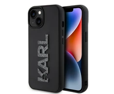 Apple iPhone 15 Karl Lagerfeld dėklas 3D Rubber Glitter Logo (KLHCP15S3DMBKCK) juodos spalvos