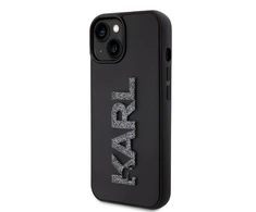 Apple iPhone 15 Karl Lagerfeld dėklas 3D Rubber Glitter Logo (KLHCP15S3DMBKCK) juodos spalvos