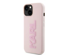 Apple iPhone 15 Karl Lagerfeld dėklas 3D Rubber Glitter Logo (KLHCP15S3DMBKCP) rožinės spalvos