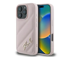 Karl Lagerfeld Quilted Signature Apple iPhone 16 Pro Max - dėklas telefonui rožinės spalvos