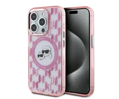 Apple iPhone 15 Pro Karl Lagerfeld IML Monogram Karl&amp;Choupette Head MagSafe (KLHMP15LHMCKMHP) dėklas telefonui rožinės spalvos