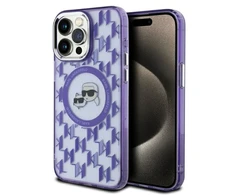 Apple iPhone 15 Pro Karl Lagerfeld IML Monogram Karl&amp;Choupette Head MagSafe (KLHMP15LHMCKMHU) dėklas telefonui violetinės spalvos