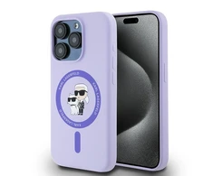 Karl Lagerfeld silikoninis Karl&amp;Choupette Heads Ring MagSafe Apple iPhone 15 Pro - dėklas telefonui violetinės spalvos
