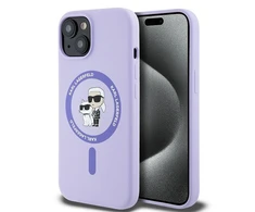 Karl Lagerfeld silikoninis Karl&amp;Choupette Heads Ring MagSafe iPhone 15 - dėklas telefonui violetinės spalvos