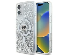 Karl Lagerfeld KLHMP16MLGKISGH Apple iPhone 16 Plus 6.7" dėklas telefonui skaidrus Liquid Glitter Karl Head MagSafe