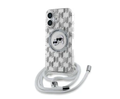 Karl Lagerfeld KLHMP16SHCKCKLCT Apple iPhone 16 6.1" dėklas telefonui skaidrus IML Crossbody Monogram Karl &amp; Choupette Head MagSafe