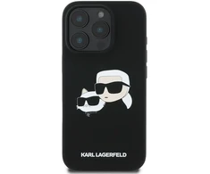 Karl Lagerfeld Skysto silikono dvi galvutės telefonų dėklas su MagSafe palaikymu iPhone 16 Pro juodas
