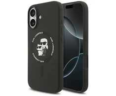 Karl Lagerfeld Liquid Silicone Karl and Choupette MagSafe dėklas skirtas Apple iPhone 17 juodos spalvos