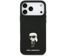 Karl Lagerfeld Skysto silikono Metal Ikonik telefono dėklas, skirtas Apple iPhone 17 Pro Max, juodas