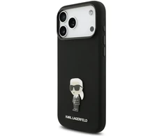 Karl Lagerfeld Skysto silikono Metal Ikonik telefono dėklas, skirtas Apple iPhone 17 Pro Max, juodas