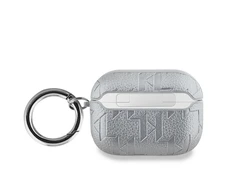 Karl Lagerfeld PU Embossed Karl Head dėklas ausinėms AirPods Pro sidabrinės spalvos