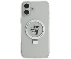 Karl Lagerfeld Ringstand Karl and Choupette MagSafe Apple iPhone 16 dėklas telefonui baltos spalvos