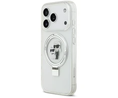 Karl Lagerfeld Ringstand Karl and Choupette MagSafe dėklas skirtas Apple iPhone 17 Pro baltos spalvos