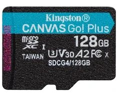 Kingston memory card 128GB Micro SDXC Canvas Go Plus Gen4 200MB/s A2 U3 V30 + adapter