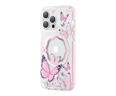 Kingxbar Butterfly Series magnetic Apple iPhone 14 Plus MagSafe with butterflies dėklas telefonui rožinės spalvos