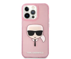 Apple iPhone 13 Pro Max Karl Lagerfeld dėklas Glitter Karl`s Head (KLHCP13XKHTUGLP) rožinės spalvos